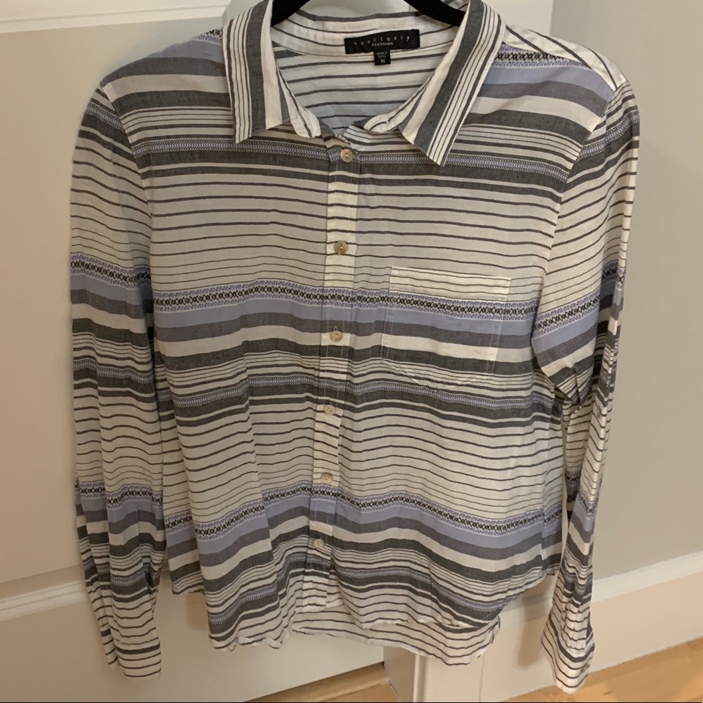 Sanctuary Gray Striped Button Down Roll Tab Shirt